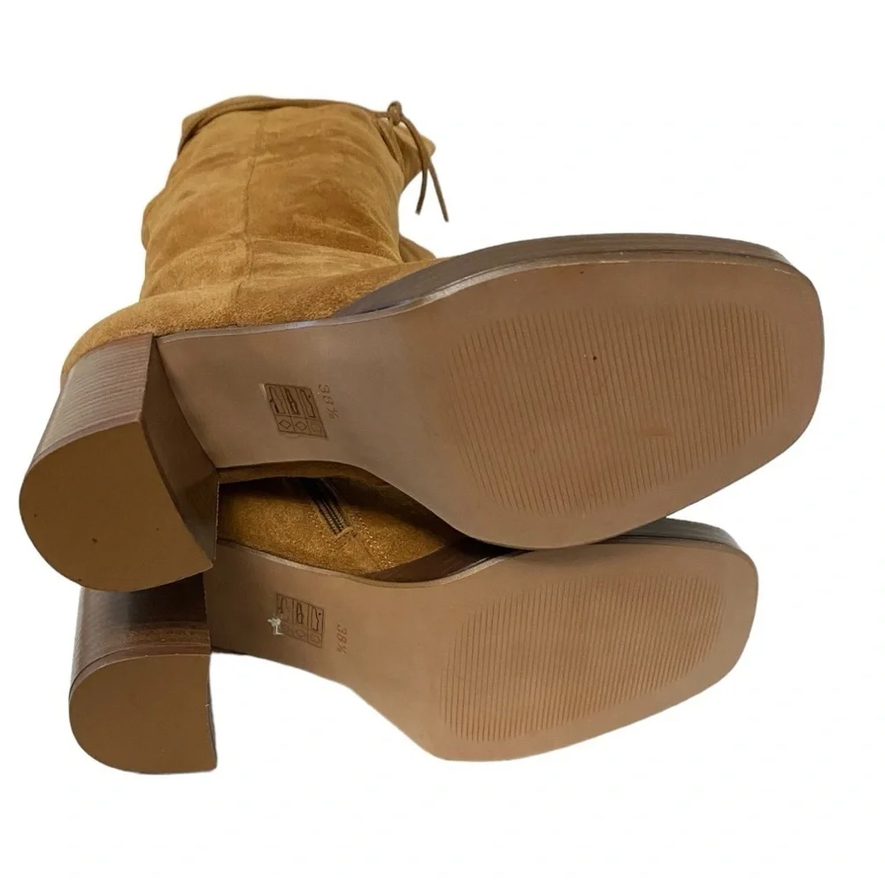 NWT FREE PEOPLE Suede Echo Platform Over The Knee Boots in Cognac